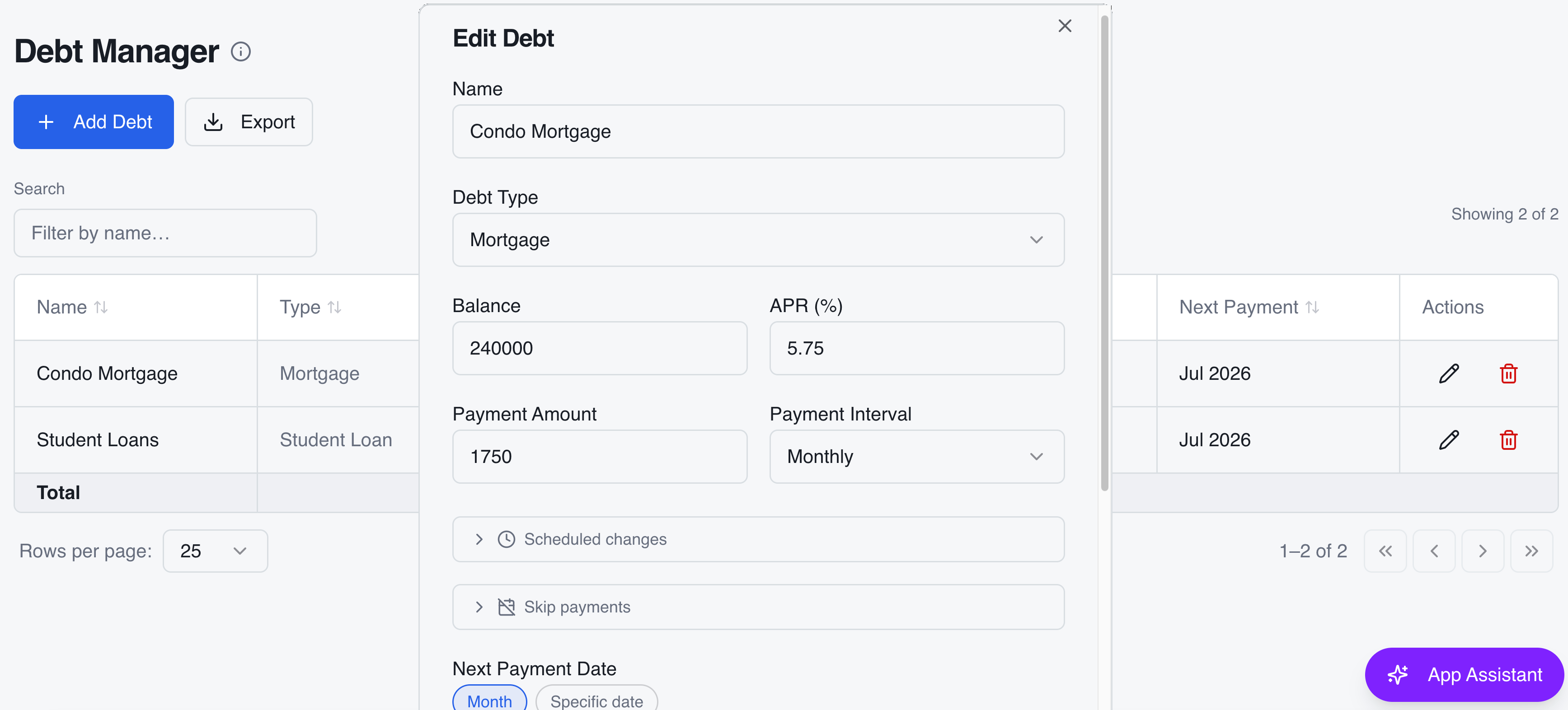 Debt & mortgage modeling